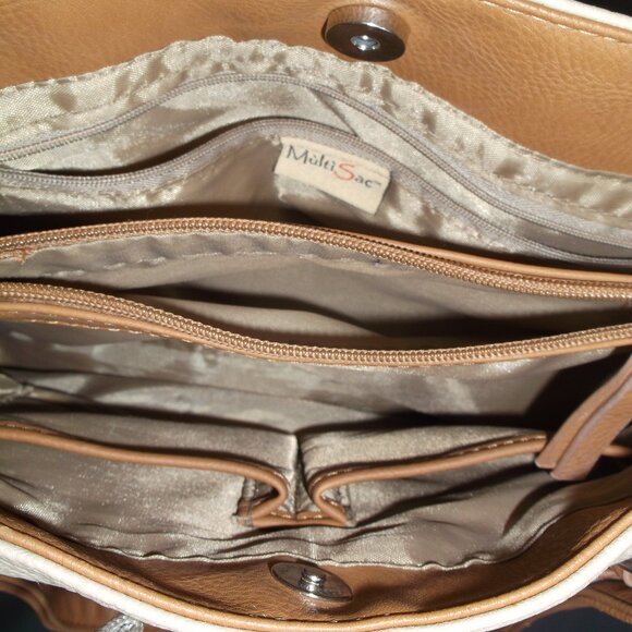Multi Sac Shoulder Bag HANDBAG Tote PURSE Tan & Brown with Multiple Compartments - Picture 10 of 10